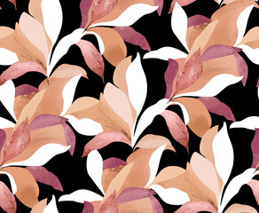 Abstract seamless pattern with plants, herbs and flowers