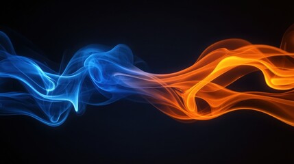 Fototapeta premium Abstract swirling blue and orange smoke on a dark background 