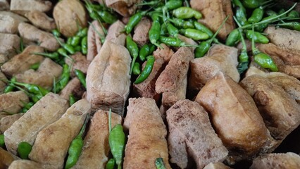 Favorite market snack tofu stuffed with fresh cayenne pepper