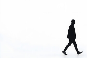A man walking  side view black silhouette, isolated on white background