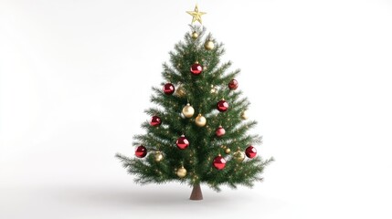 Fototapeta premium Festive Christmas Tree with Red and Gold Ornaments and Star Topper