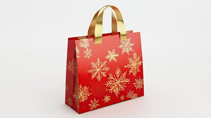 Red Christmas Gift Bag with Gold Snowflake Pattern for Holiday Season
