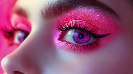Vibrant Pink Glitter Eye Makeup Tutorial: Stunning Purple Contacts, Bold Winged Liner