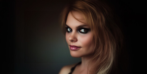 Fototapeta premium Studio Beauty Portrait der Schönheit mit Schulterblick - mit generativer KI Midjourney erstellt