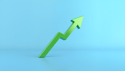 Green zigzag upward arrow on a blue background