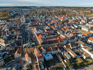 Naklejka premium Bavarian City which is called Pfaffenhofen with a beautiful downtown city center and is located between Munich and Ingolstadt