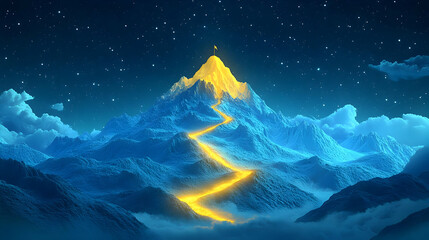 Climb the Golden Mountain Path to Success Under the Stars