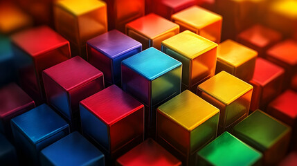 Obraz premium Colorful Metal Cubes: Abstract 3D Geometric Art Design