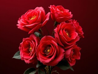 Obraz premium Vibrant red roses against a bold red backdrop. AI art, perfect for a design.
