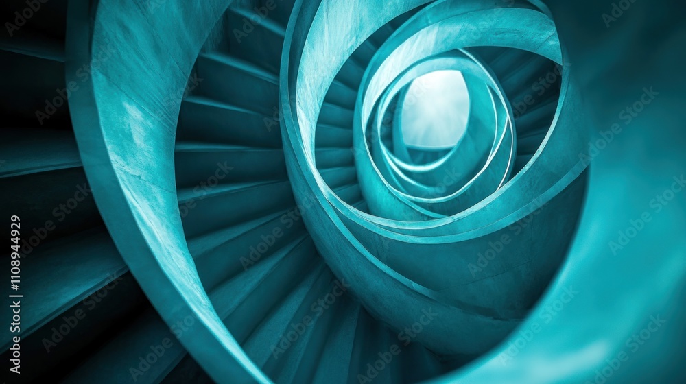 Poster teal spiral staircase architecture design abstract