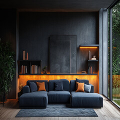 Luxury modern living room interior design featuring elegant sofas, artistic decor, and stylish lighting setups.