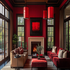 Luxury modern living room interior design featuring elegant sofas, artistic decor, and stylish lighting setups.