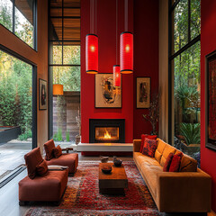 Luxury modern living room interior design featuring elegant sofas, artistic decor, and stylish lighting setups.