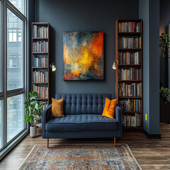 Luxury modern living room interior design featuring elegant sofas, artistic decor, and stylish lighting setups.