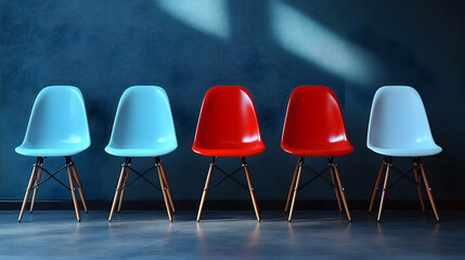 Red Chair Stands Out: Unique Choice, Bold Design, Modern Style,  Contrast,  Visual Appeal,  Interior Design,  Office Space,  Waiting Room,  Workplace,  Furniture