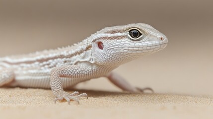 Fototapeta premium Close-Up of a White Lizard on Sandy Background in Soft Light