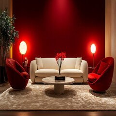 Luxury modern living room interior design featuring elegant sofas, artistic decor, and stylish lighting setups.