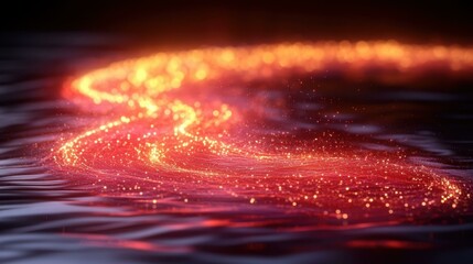 Blue Light Effects. Glowing abstract wave of orange light particles flowing on dark background, futuristic technology concept, science visualization, digital art for presentations, websites, tech eve