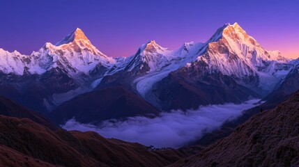 Fototapeta premium Majestic Himalayan Peaks at Dawn Bathed in Purple Light
