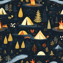 Obraz premium Night Camping in the Forest - A Seamless Pattern
