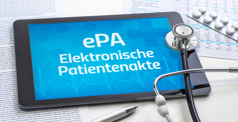 Ein Tablet mit dem Text ePA Elektronische Patientenakte