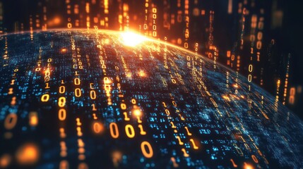 Obraz premium Digital representation of a globe with binary code 