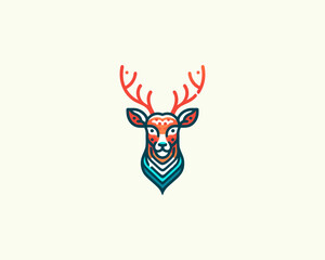 Christmas Deer Logo Design Icon Symbol Vector Illustration 