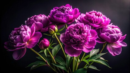 Fototapeta premium Elegant Purple Peonies Bouquet in Silhouette - Dark Floral Background for Spring and Summer Celebrations