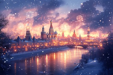 Obraz premium City Lights Reflecting on a River at Night