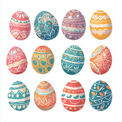 Easter vector with colorful eggs, Playful and vibrant, Soft pastel tones, Close-up shot, a collection of decorated Easter eggs with intricate patterns, arranged in a circular pattern, perfect for holi