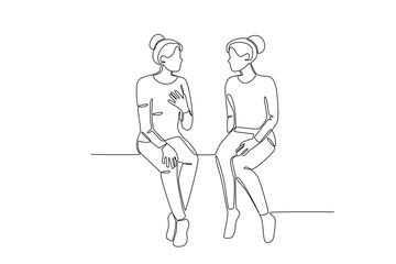 Single continuous line drawing of Two employees are talking and discussing. Dynamic single line draw design graphic vector illustration.
