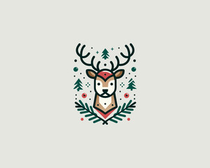 Christmas Deer Logo Design Icon Symbol Vector Illustration 