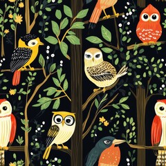 Obraz premium Forest Birds Pattern Design