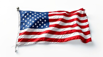 Fototapeta premium AI-generated panoramic American flag, flat, white backdrop.