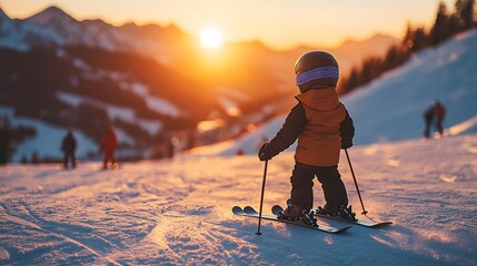 A lone skier conquers the snowy peak, embracing the thrill of winter adventure