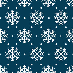 Seamless vector pattern with white snowflakes on a dark blue background