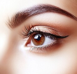 Obraz premium Close-up of eye with shimmering makeup and eyeliner.
