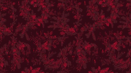 Classic Christmas Seamless Pattern with Wreaths, Candles, and Holly on Burgundy - Festive Holiday Background for Traditional Decor