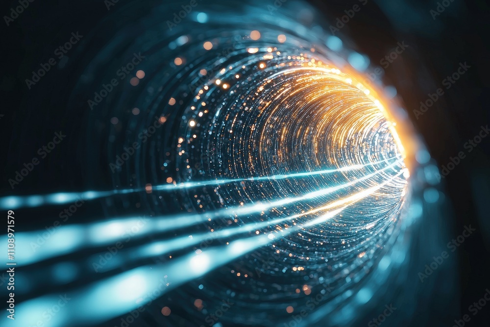 Wall mural futuristic abstract light tunnel with sparkles and shimmering particles