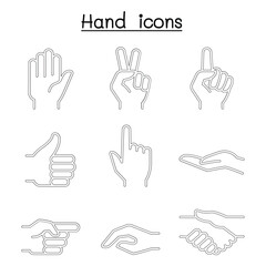 Fototapeta premium Hand icon set in thin line style