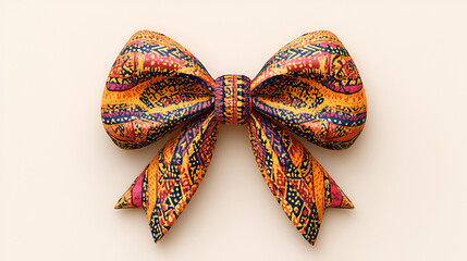 Beautiful and stylish bow tie on a solid colored background , traditional  colorful bow tie on fine silk cloth, an orange and blue plaid bow on light white color background