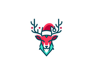 Colorful Christmas Deer Logo Design Icon Symbol Vector Illustration 