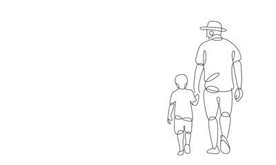 Single-line art of father and son walking vector art illustration