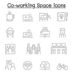 Co working space icon set in thin line style