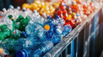 Obraz premium Colorful plastic bottles for recycling in a collection bin