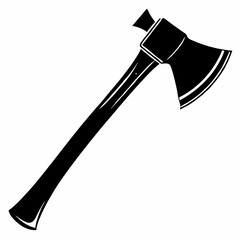 Silhouette Design of a Wooden Axe with a Sharp Blade and Rustic Wooden Handle in a Minimalist Style