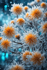 Macro View of Icy Winter Flowers