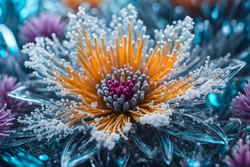 Macro View of Icy Winter Flowers