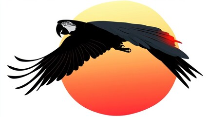 Fototapeta premium A stylized silhouette of a bird in flight against a sunset background.