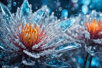 Macro View of Icy Winter Flowers